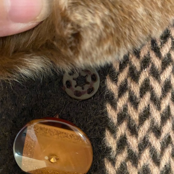 Alpaca Fashion Classic Basynu Lapin fur collar plaid coat, brown/beige Size M - Picture 7 of 16